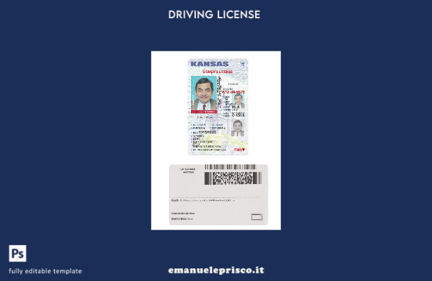 verified style Patente di guida USA Kansas stile verificato secondo il modello template